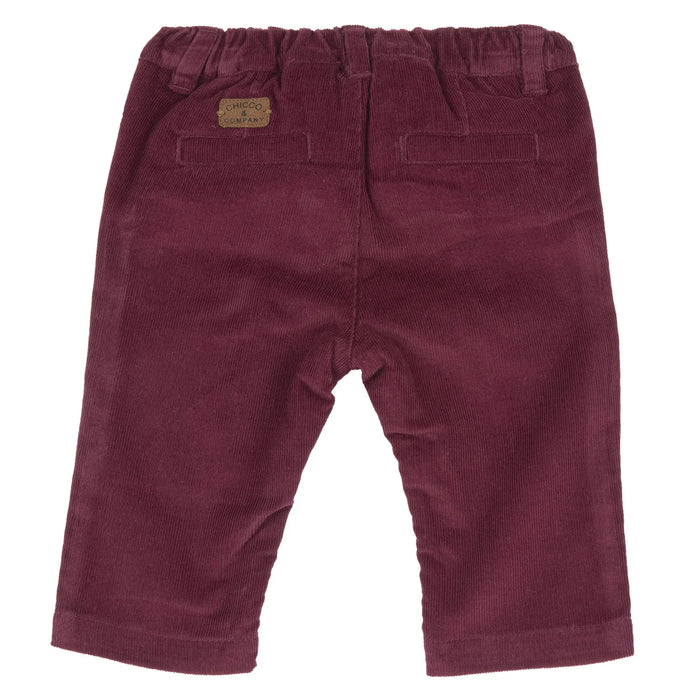 Boys Maroon Solid Corduroy Trouser