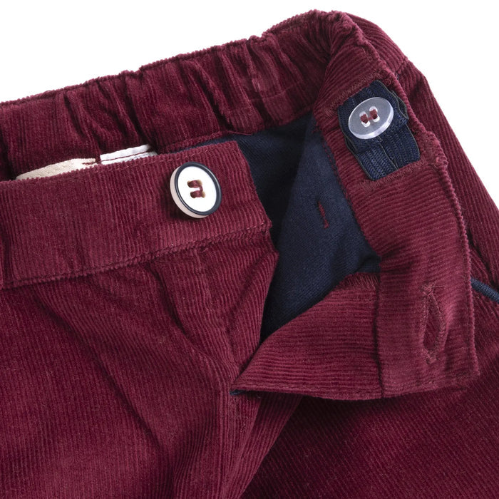 Boys Maroon Solid Corduroy Trouser