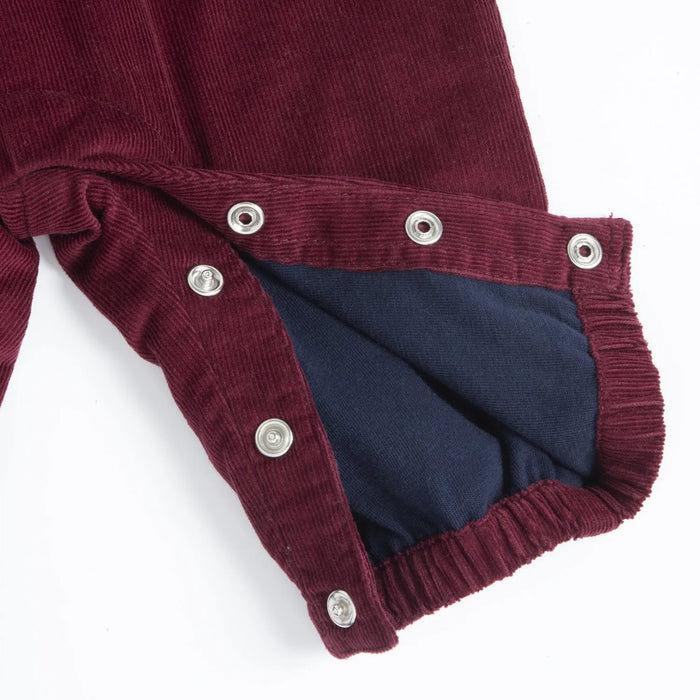 Boys Maroon Solid Woven Long Dungaree
