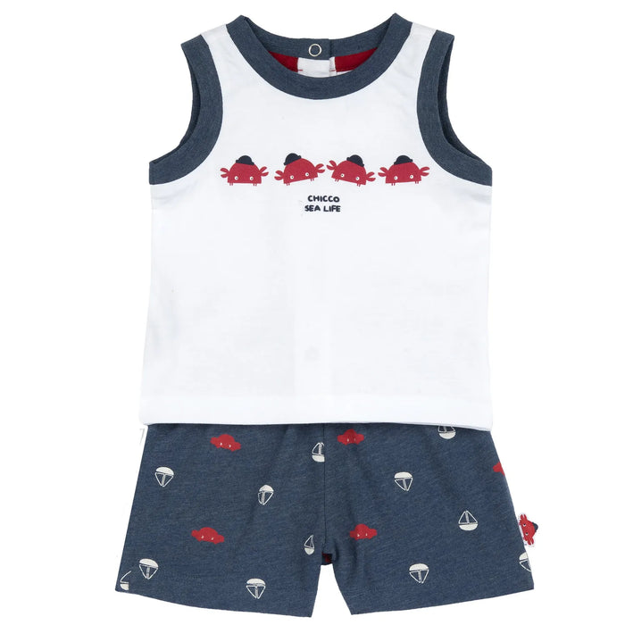 Boys Medium Blue Printed T-Shirt with Shorts