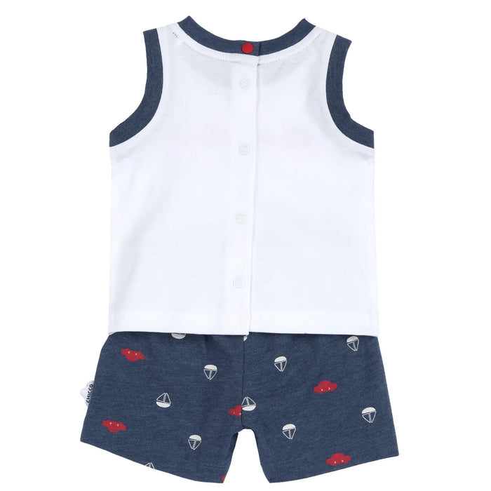 Boys Medium Blue Printed T-Shirt with Shorts