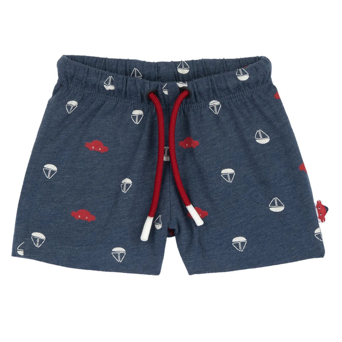 Boys Medium Blue Printed T-Shirt with Shorts
