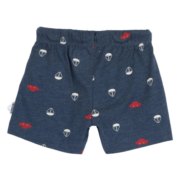 Boys Medium Blue Printed T-Shirt with Shorts
