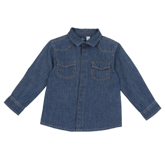 Boys Medium Blue Solid Denim Shirt