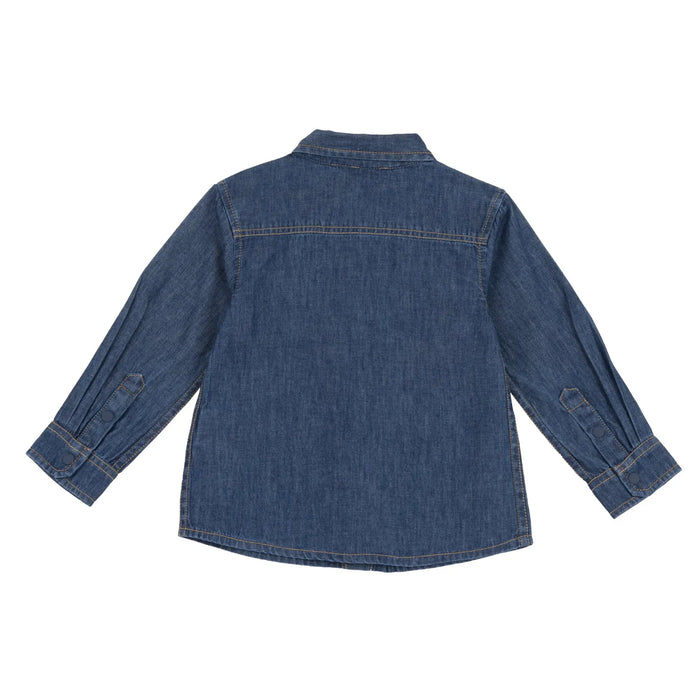 Boys Medium Blue Solid Denim Shirt