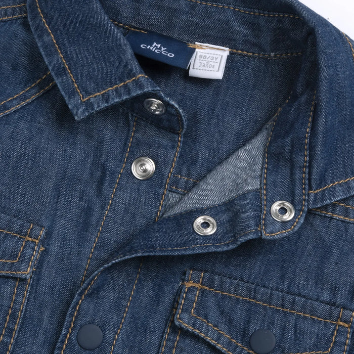 Boys Medium Blue Solid Denim Shirt