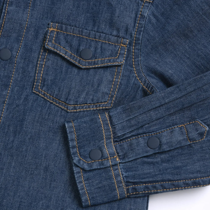 Boys Medium Blue Solid Denim Shirt