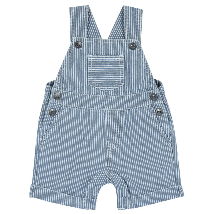 Boys Medium Blue Striped Short Dungaree