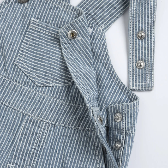 Boys Medium Blue Striped Short Dungaree