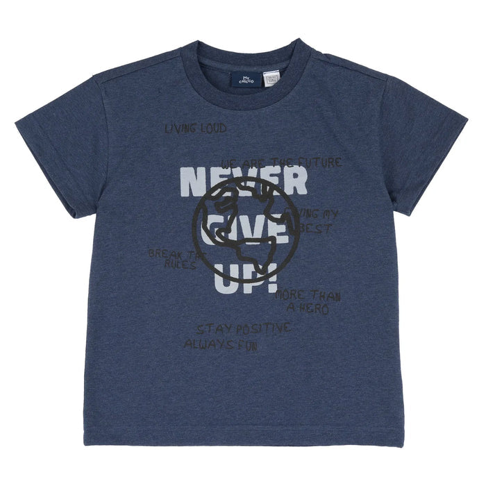 Boys Medium Blue Typography Printed T-shirt