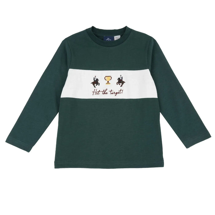 Boys Medium Green Applique Long Sleeve T-shirt