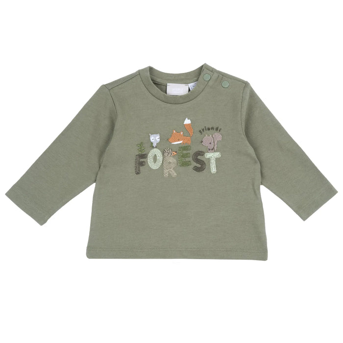 Boys Medium Green Embroidered Long Sleeve T-shirt