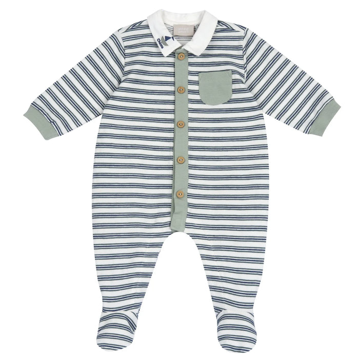 Boys Medium Green Striped Front Opening Babysuit