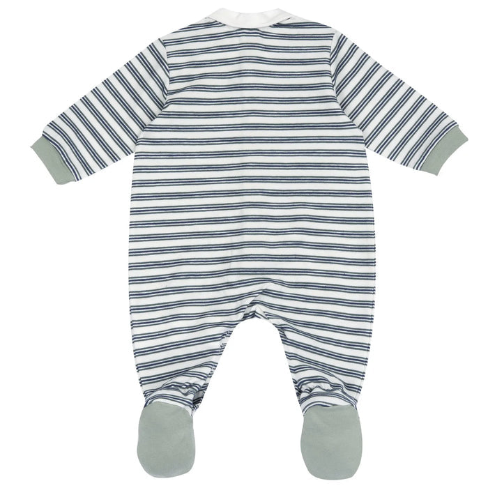 Boys Medium Green Striped Front Opening Babysuit