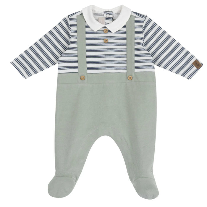 Boys Medium Green Striped Leg Opening Babysuit