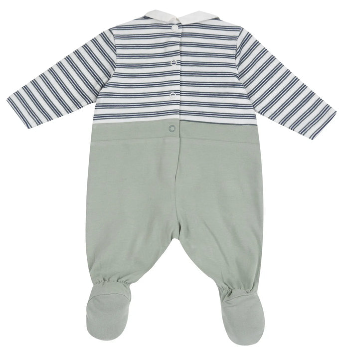 Boys Medium Green Striped Leg Opening Babysuit