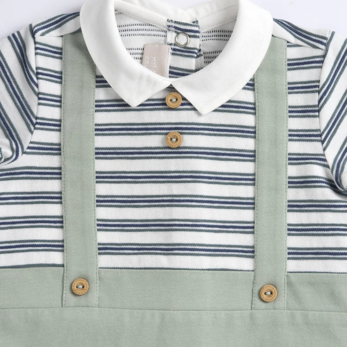 Boys Medium Green Striped Leg Opening Babysuit