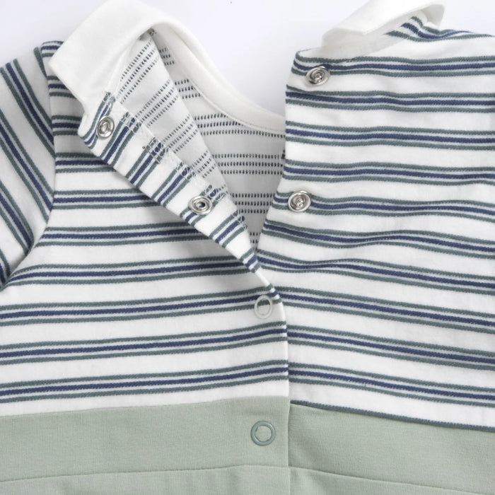 Boys Medium Green Striped Leg Opening Babysuit
