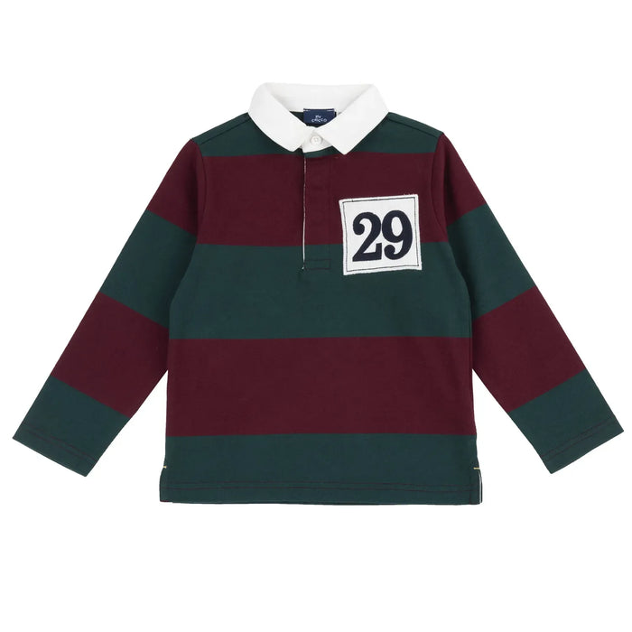 Boys Medium Green Striped Polo T-shirt