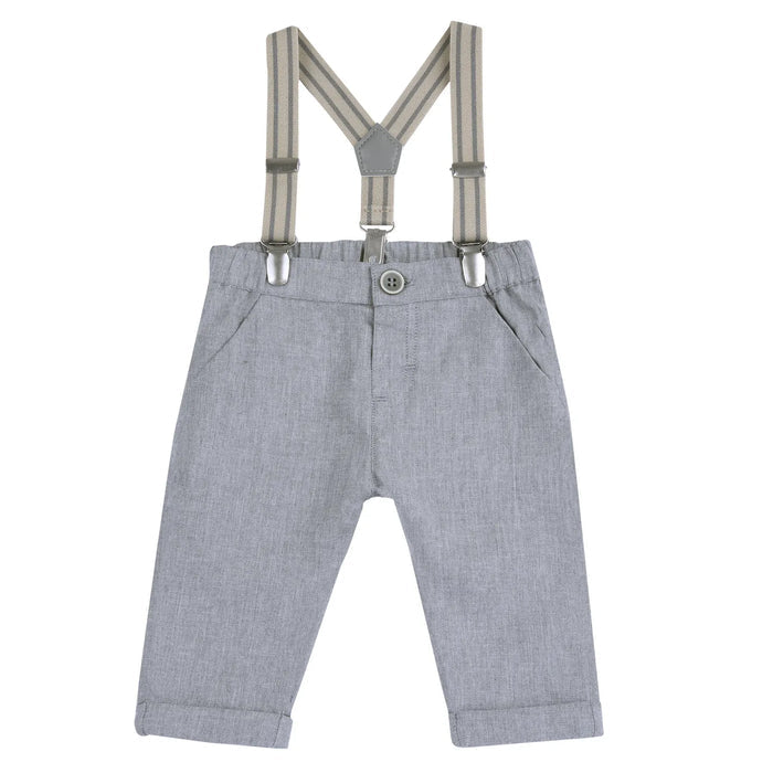 Boys Medium Grey Solid Trouser with Suspenders