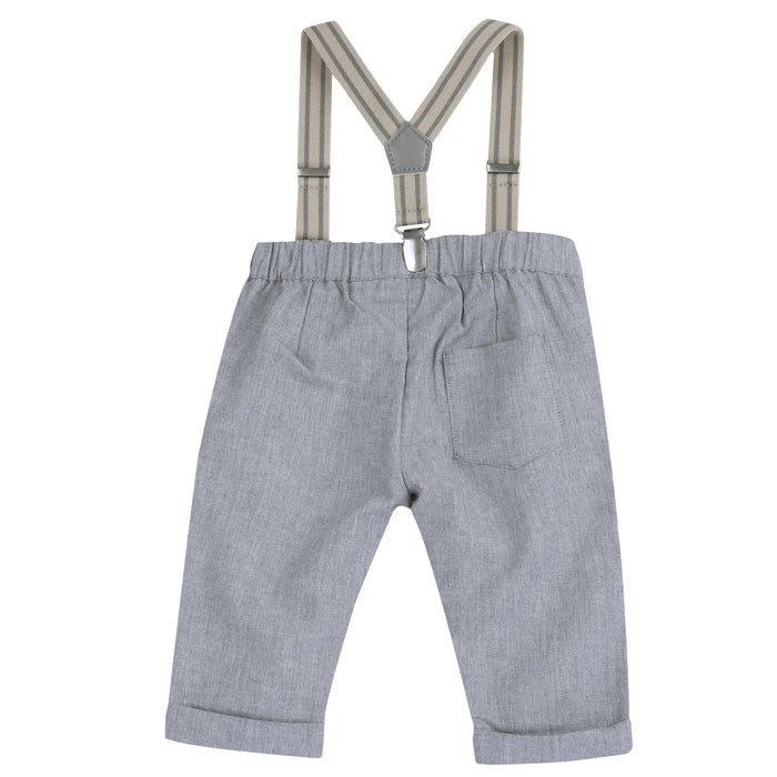 Boys Medium Grey Solid Trouser with Suspenders