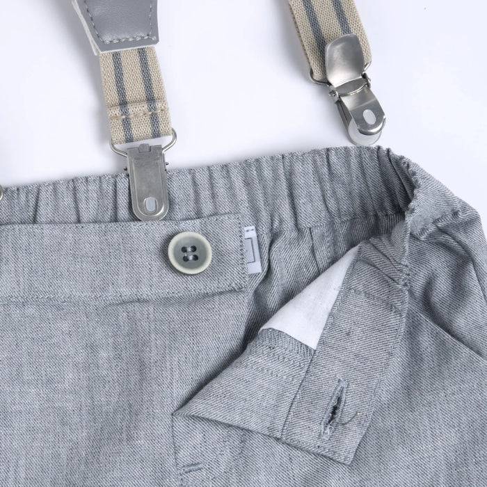 Boys Medium Grey Solid Trouser with Suspenders