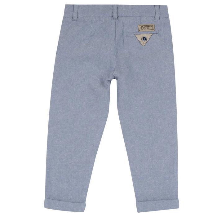 Boys Medium Light Blue Solid Cotton Trouser