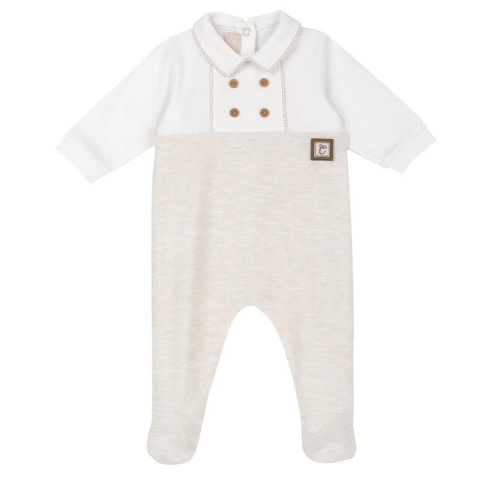 Boys Medium Natural Embellished Back Opening Babysuit