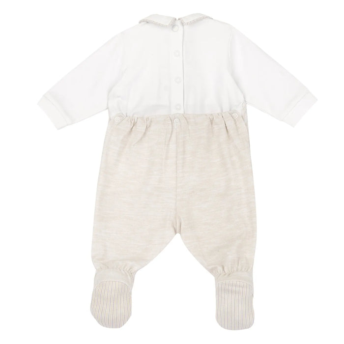Boys Medium Natural Embellished Back Opening Babysuit