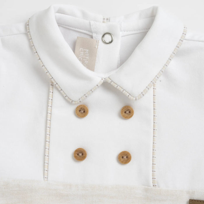 Boys Medium Natural Embellished Back Opening Babysuit