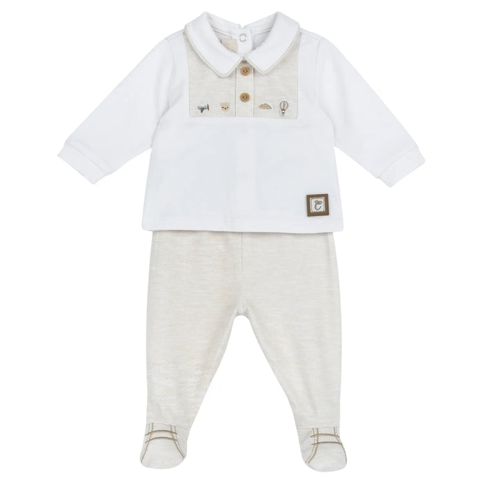 Boys Medium Natural Embroidered Smock with Leggings