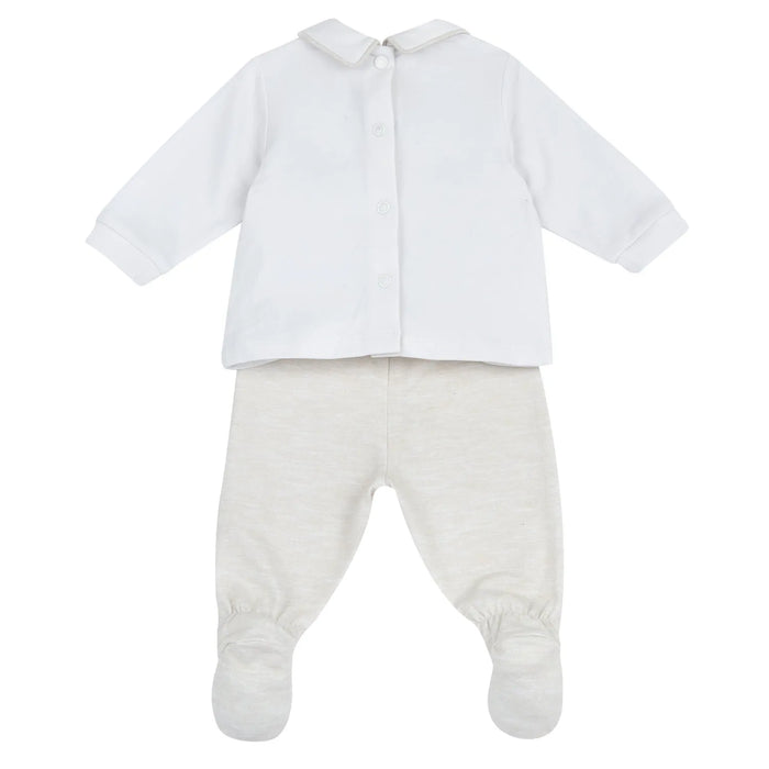 Boys Medium Natural Embroidered Smock with Leggings
