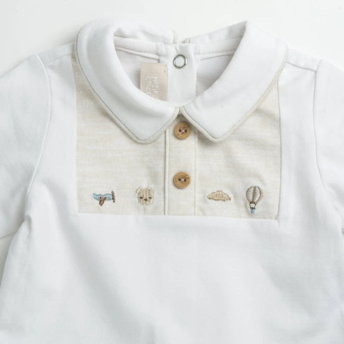 Boys Medium Natural Embroidered Smock with Leggings