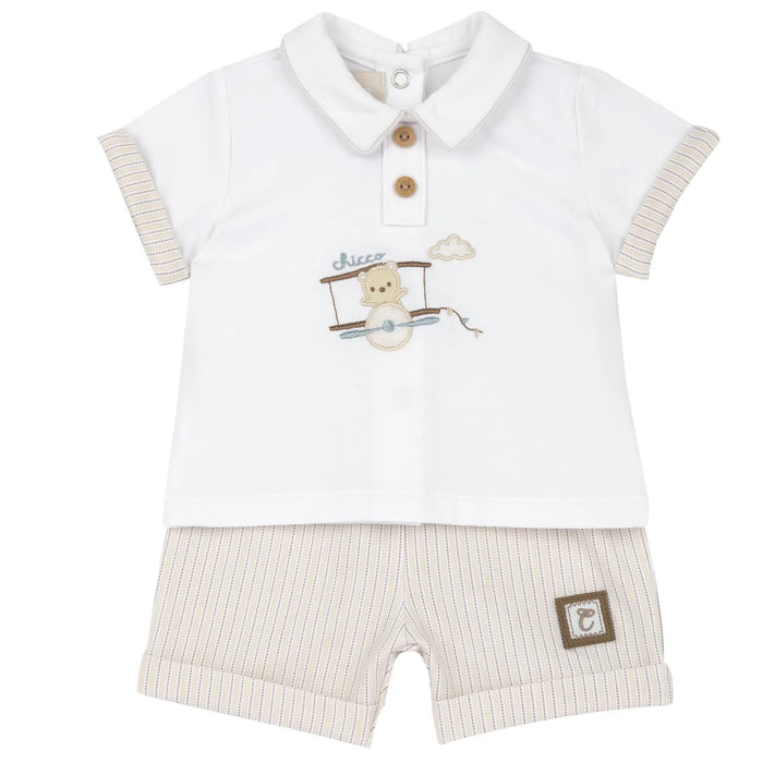 Boys Medium Natural Embroidered T-Shirt with Shorts