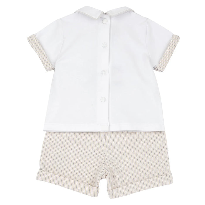 Boys Medium Natural Embroidered T-Shirt with Shorts
