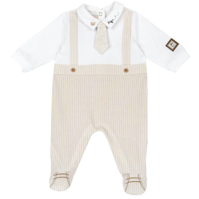 Boys Medium Natural Striped Back Opening Babysuit
