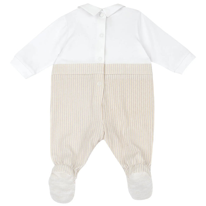 Boys Medium Natural Striped Back Opening Babysuit