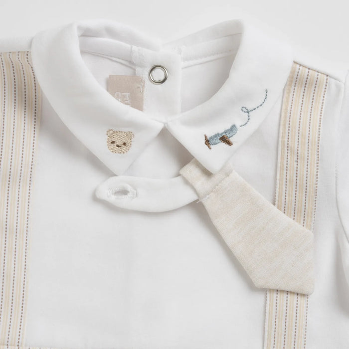 Boys Medium Natural Striped Back Opening Babysuit