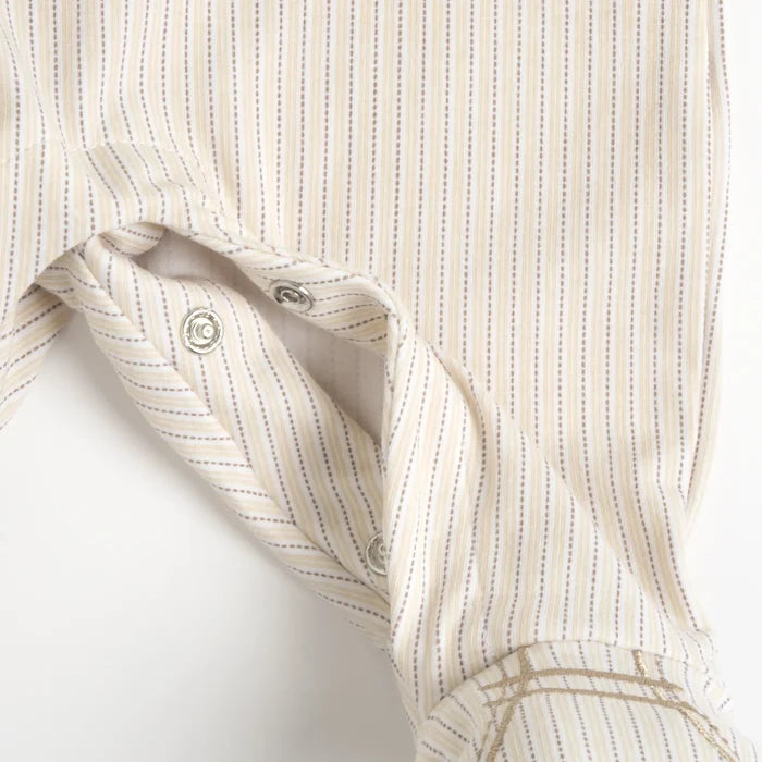 Boys Medium Natural Striped Back Opening Babysuit