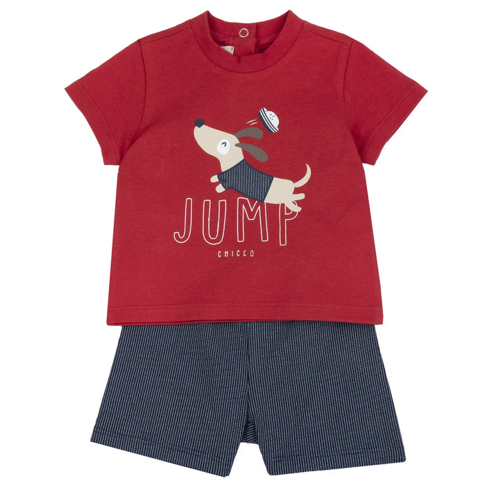 Boys Medium Red Graphic Printed T-Shirt with Shorts
