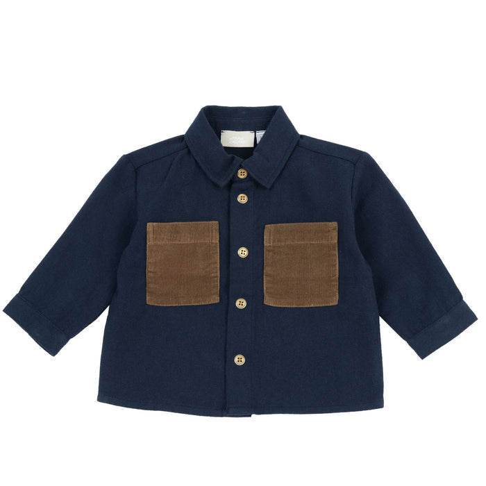 Boys Navy Blue Colorblocked Woven Shirt