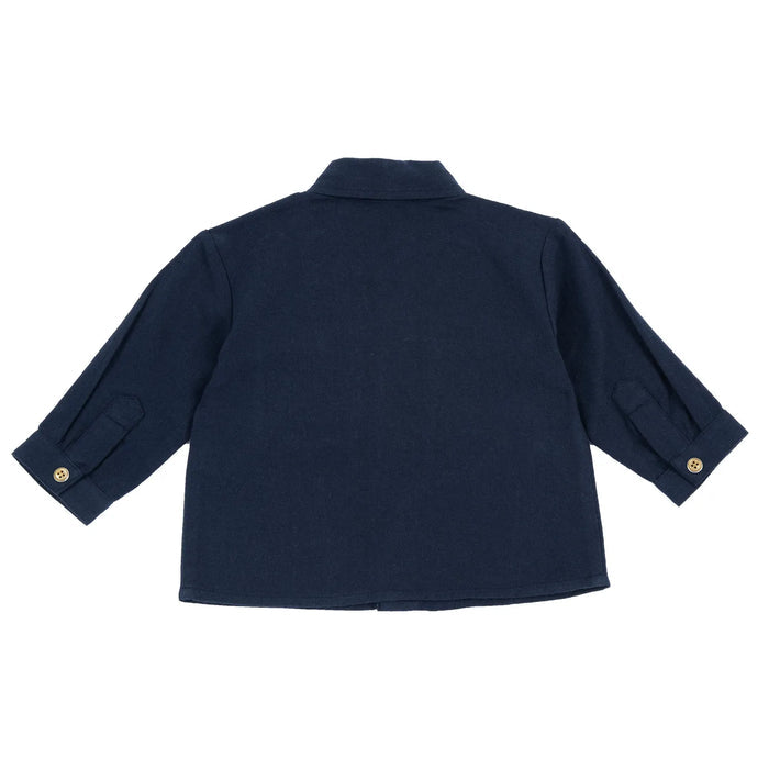 Boys Navy Blue Colorblocked Woven Shirt