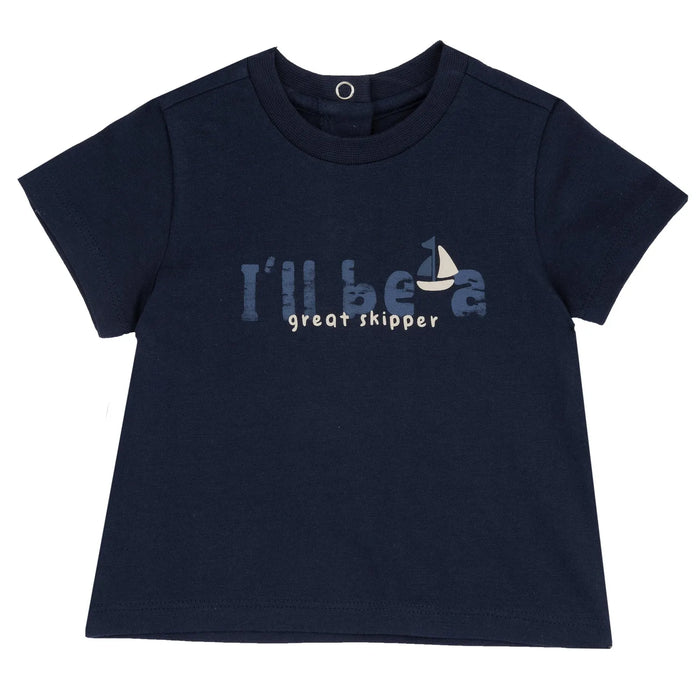 Boys Navy Blue Printed Round Neck T-shirt