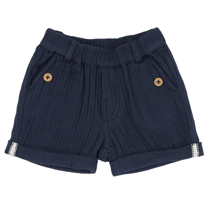Boys Navy Blue Self Design Shorts