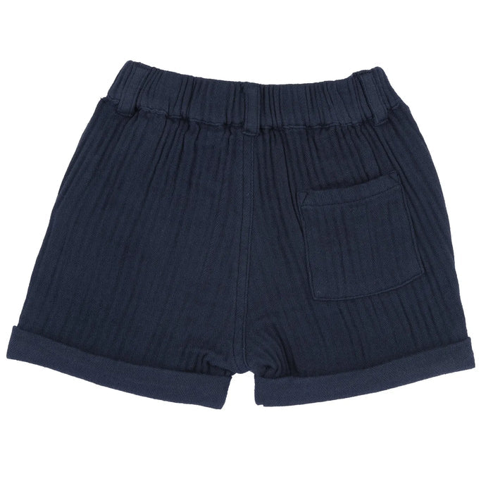 Boys Navy Blue Self Design Shorts