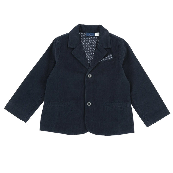 Boys Navy Blue Solid Corduroy Coat