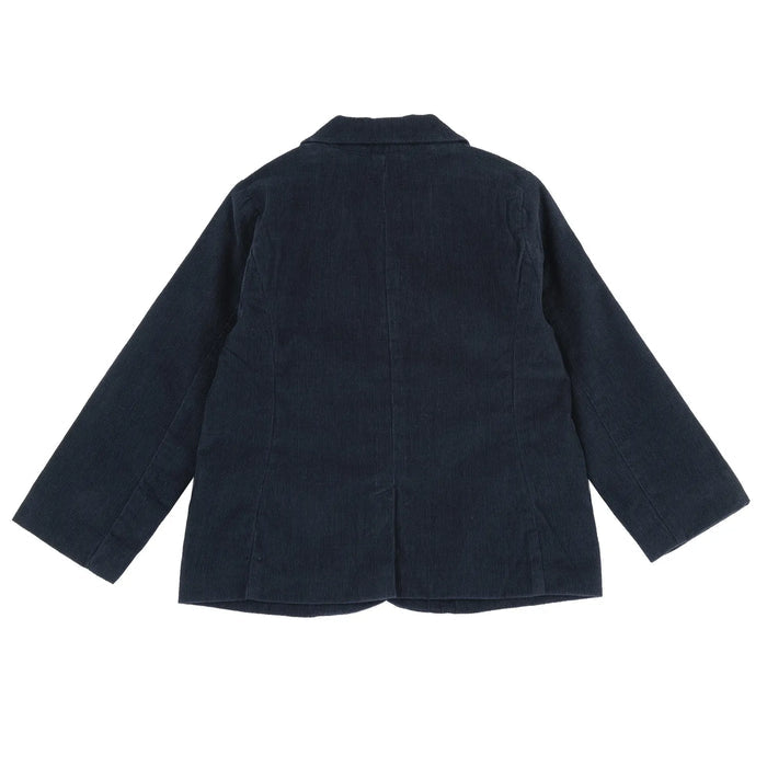 Boys Navy Blue Solid Corduroy Coat