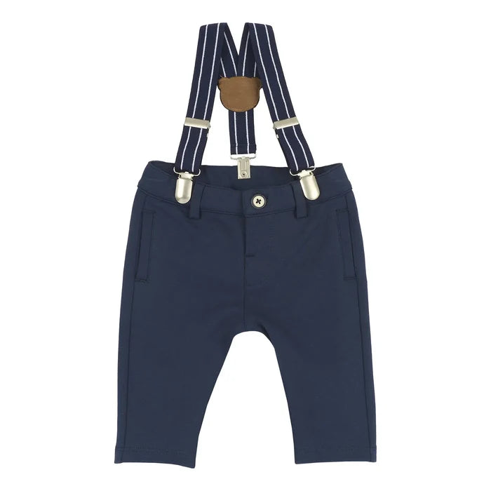 Boys Navy Blue Solid Trouser with Suspender