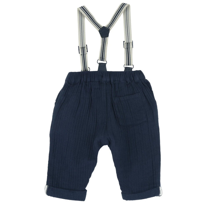 Boys Navy Blue Solid Trouser with Suspenders