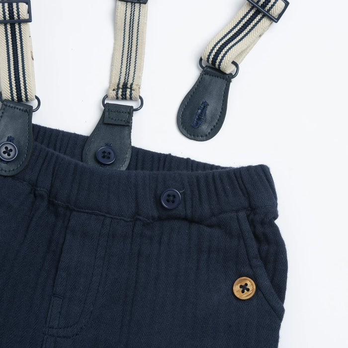 Boys Navy Blue Solid Trouser with Suspenders